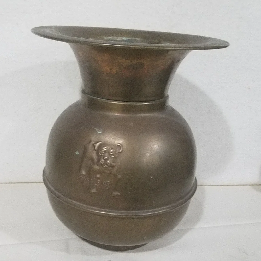 Antique Brass Bulldog Embossed Vase Spittoon Urn Home Decor‎ Ornament